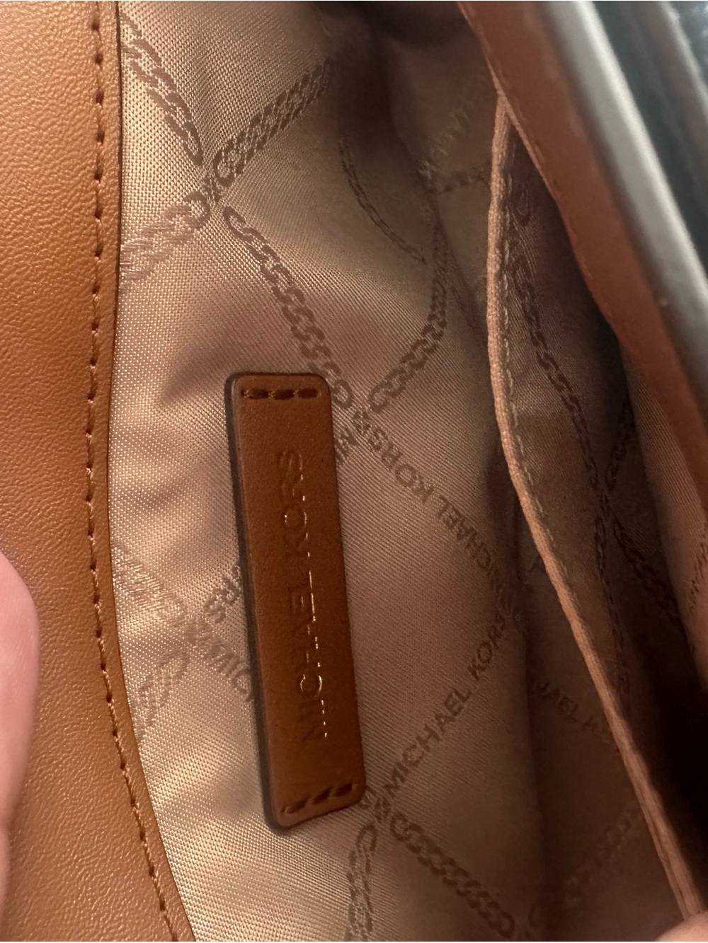 Michael Kors Navy Denim and Brown Leather-Trim Crossbody with Gold Chain - Picture 10 of 16